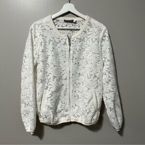 Mint Velvet Lace Bomber Jacket Ivory